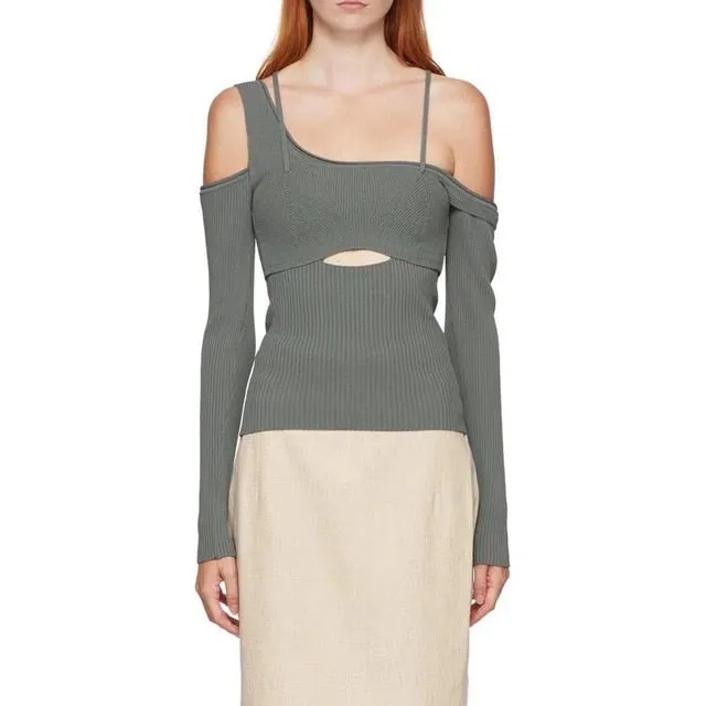 Knit Offshoulder Stylish Long Sleeve Top