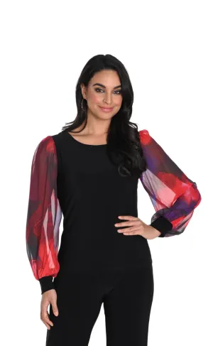 Knit Top with chiffon balloon sleeve