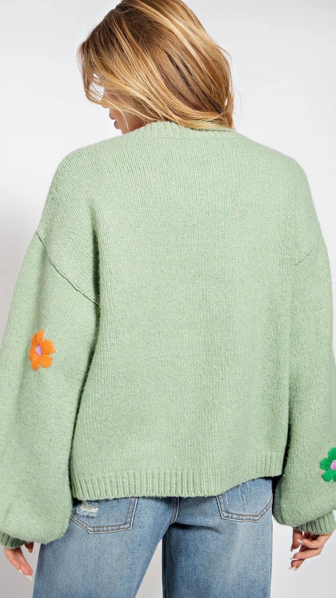Knitted Flower Cardigan Sage