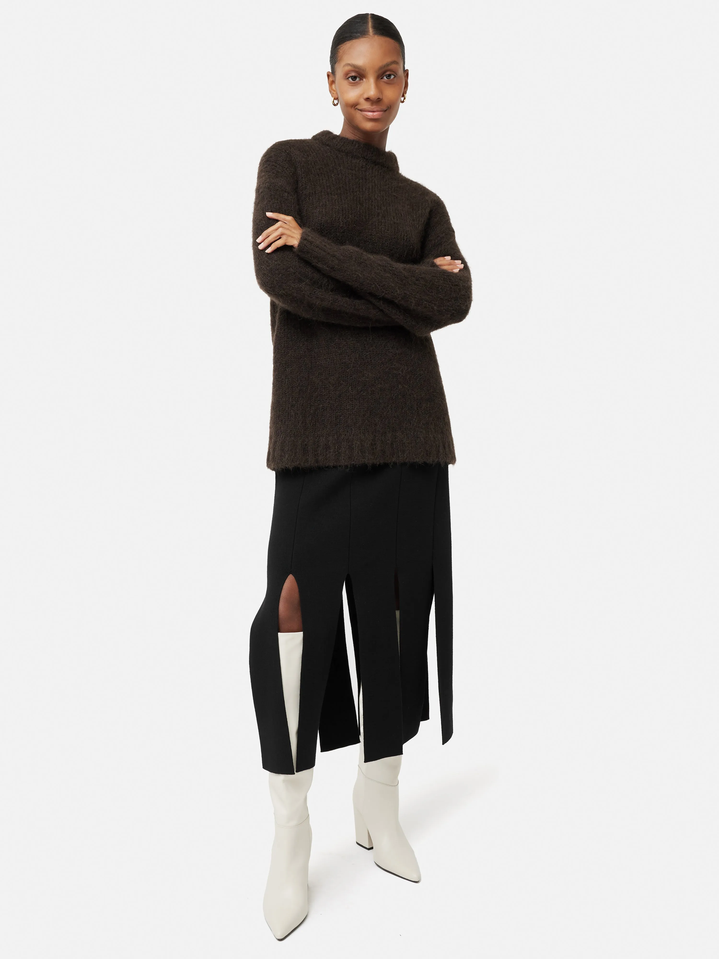 Knitted Split Hem Skirt | Black