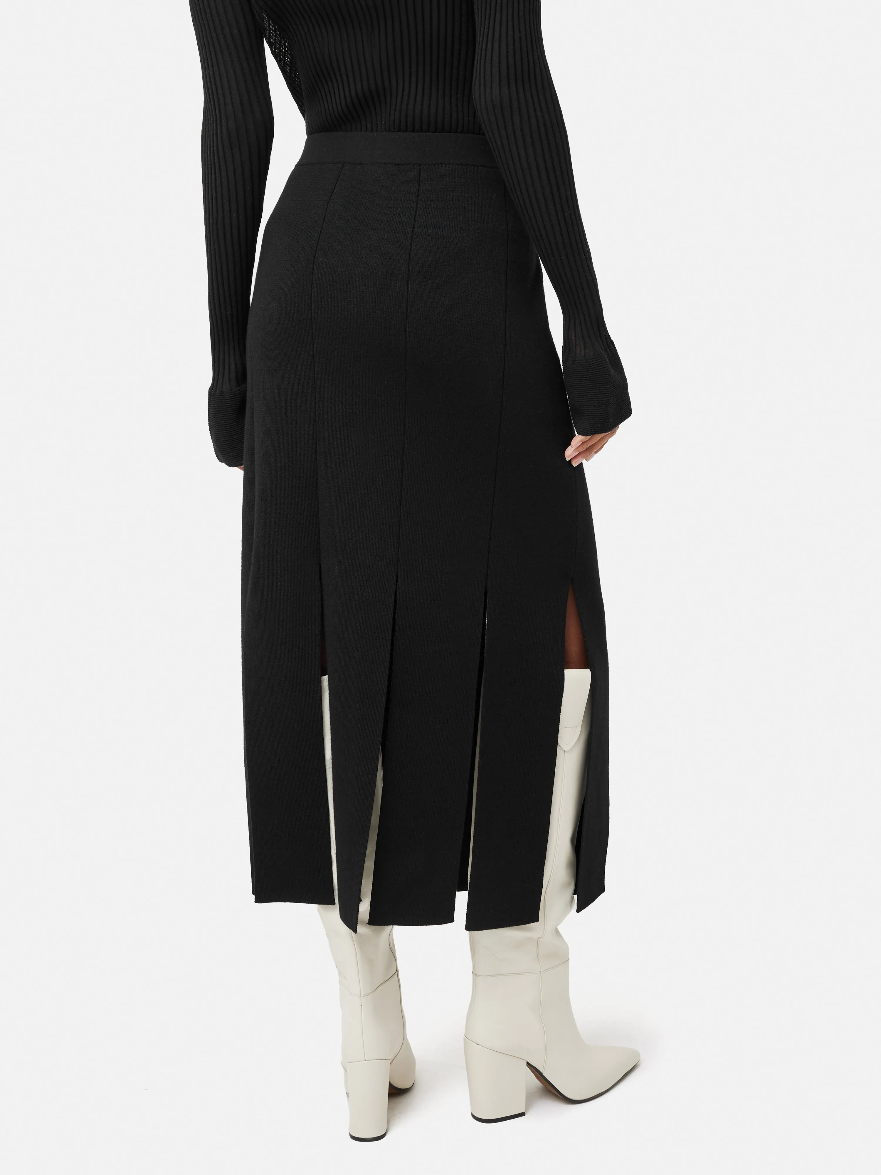 Knitted Split Hem Skirt | Black