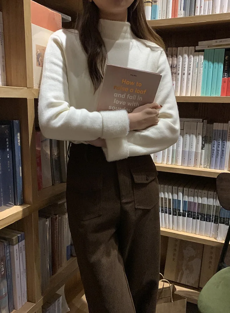 [Korean Style] Cozy Cozy 4 Solid Color Fleece Lined Mock Neck Knit Top