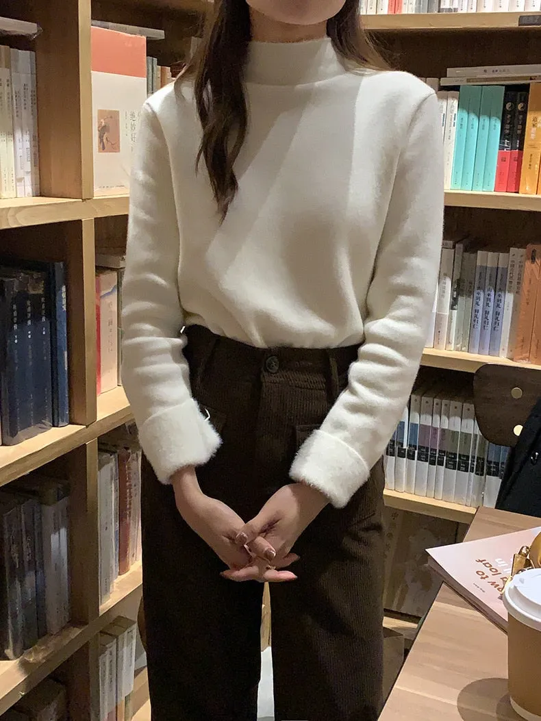 [Korean Style] Cozy Cozy 4 Solid Color Fleece Lined Mock Neck Knit Top