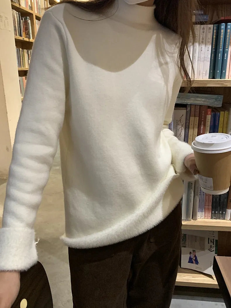 [Korean Style] Cozy Cozy 4 Solid Color Fleece Lined Mock Neck Knit Top