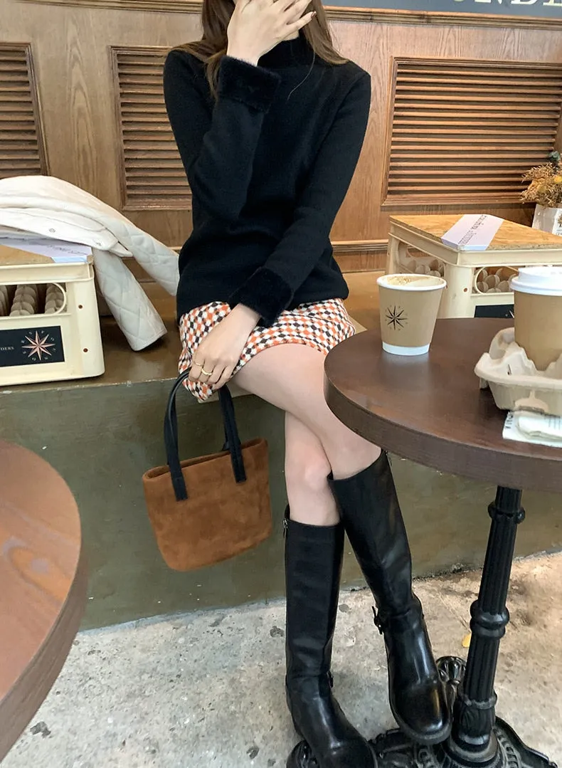 [Korean Style] Cozy Cozy 4 Solid Color Fleece Lined Mock Neck Knit Top
