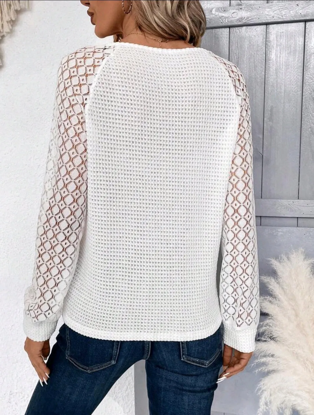Lace Trim V Neck Raglan Sleeve Top