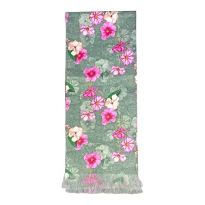 Laurel Green Floral Printed Scarf With Pocket Square