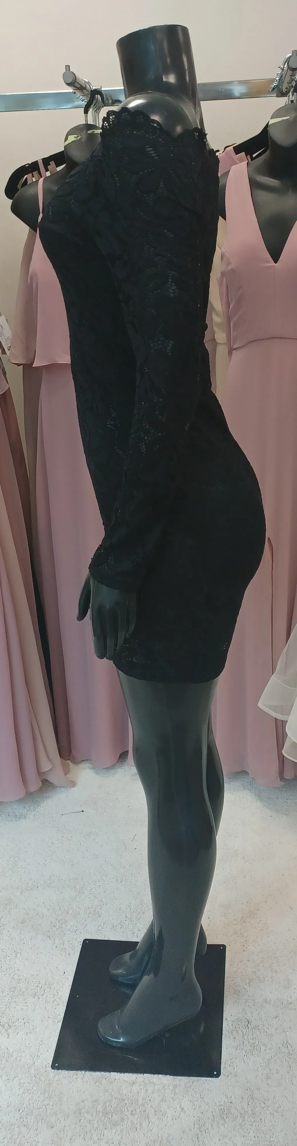 LBD006-  3/4 Sleeve Lace Midi Shift Dress
