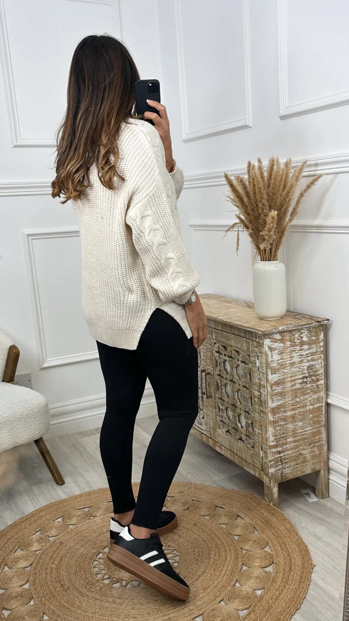 Leesa Beige Cable Knit Long Jumper