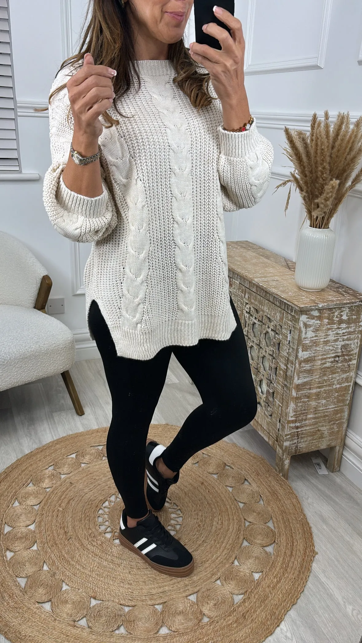 Leesa Beige Cable Knit Long Jumper