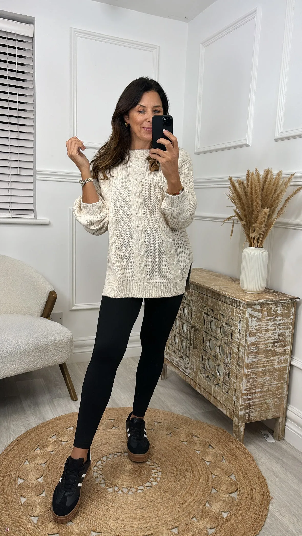 Leesa Beige Cable Knit Long Jumper
