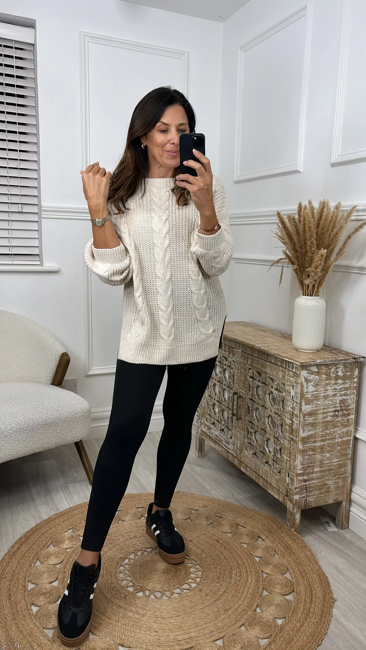 Leesa Beige Cable Knit Long Jumper