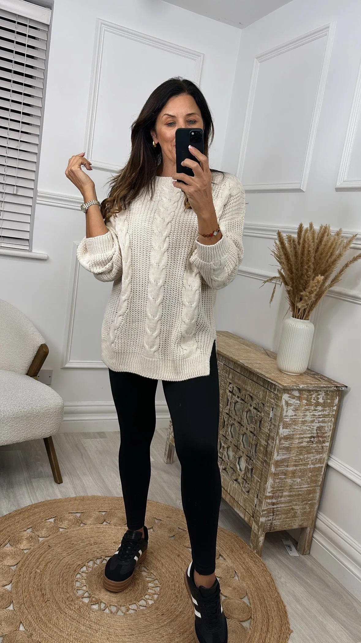 Leesa Beige Cable Knit Long Jumper