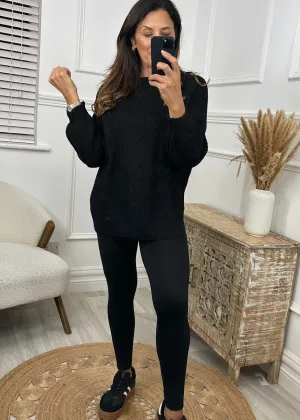 Leesa Black Cable Knit Long Jumper