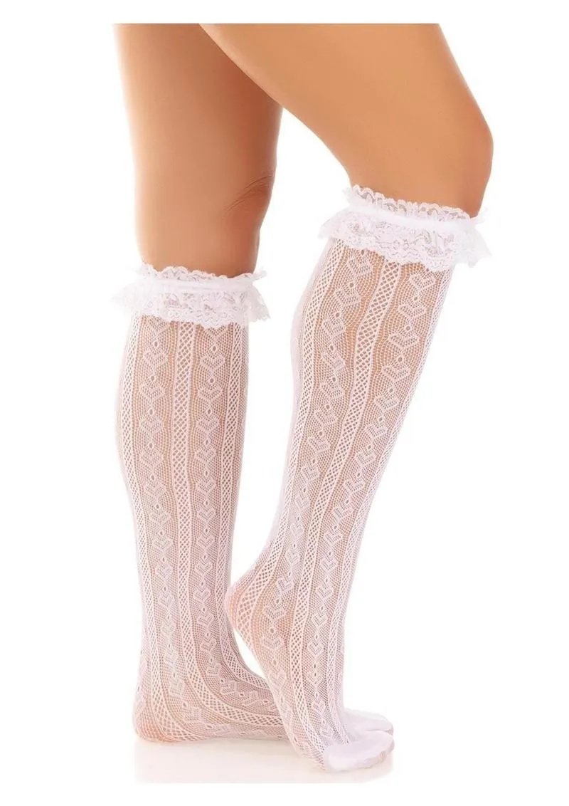 Leg Avenue Sweetheart Knit Knee Highs with Lace Ruffle Cuff