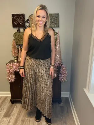 Leopard pleated maxi skirt