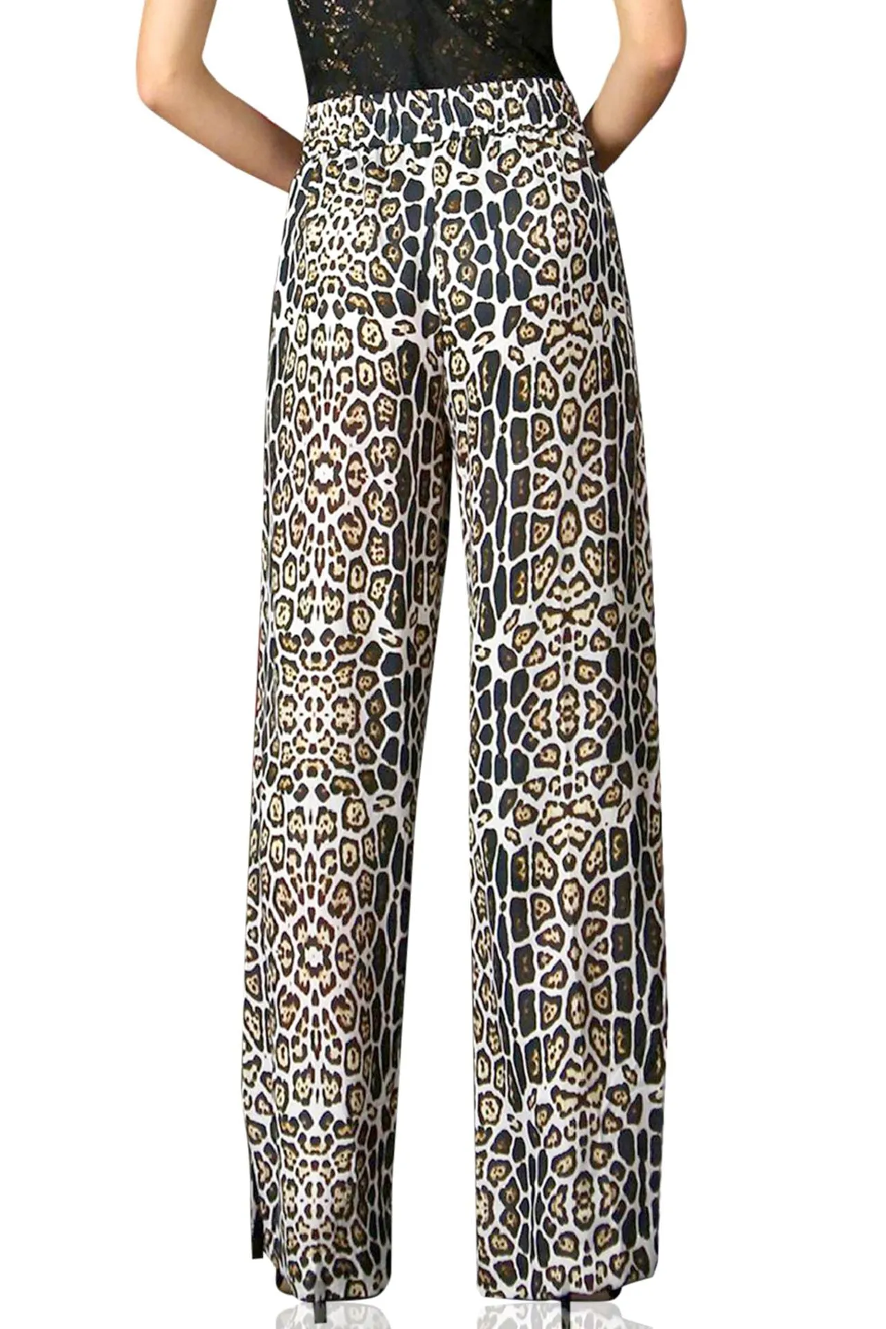 Lepord Print Striped Pants black and White