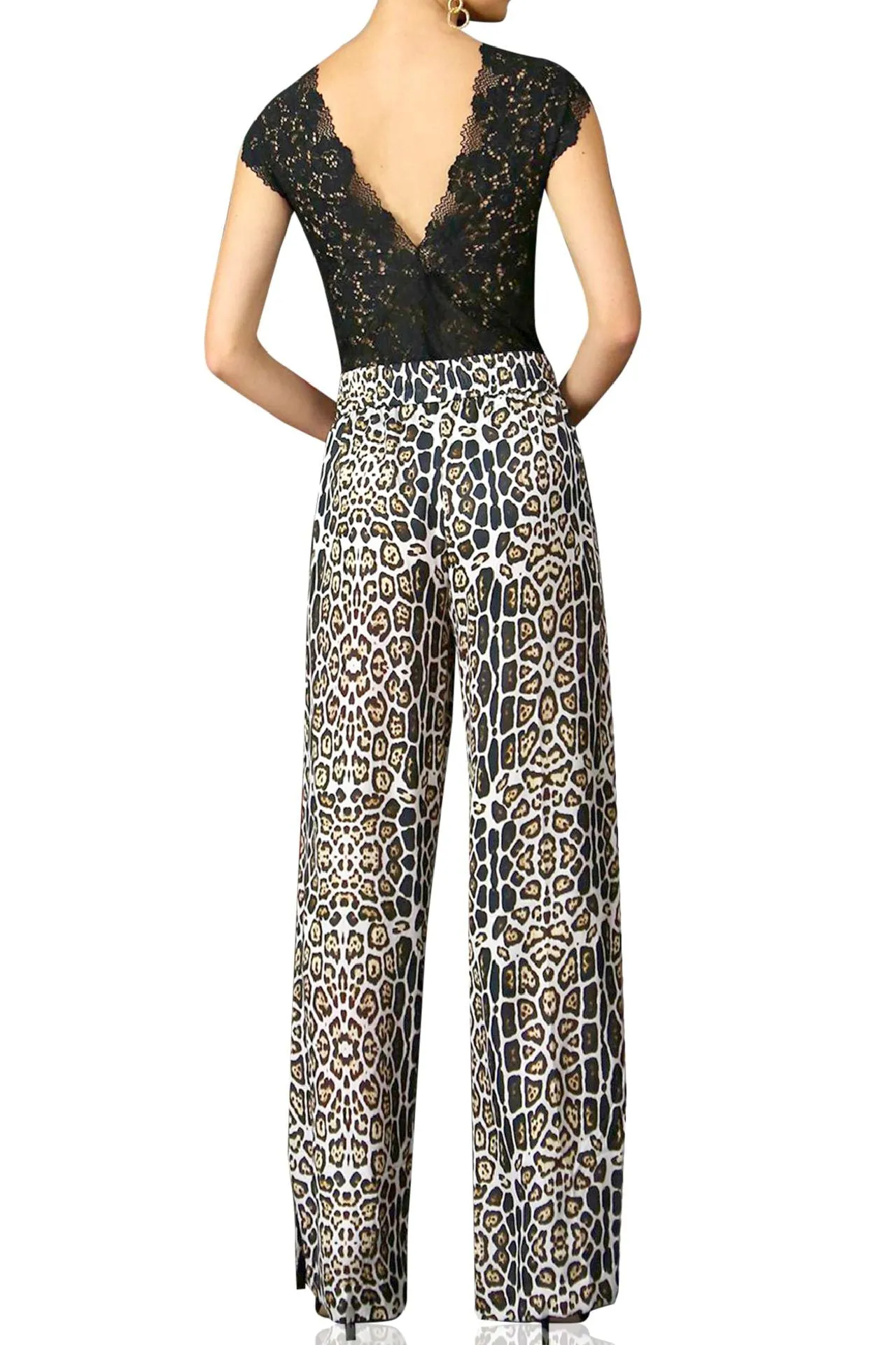 Lepord Print Striped Pants black and White