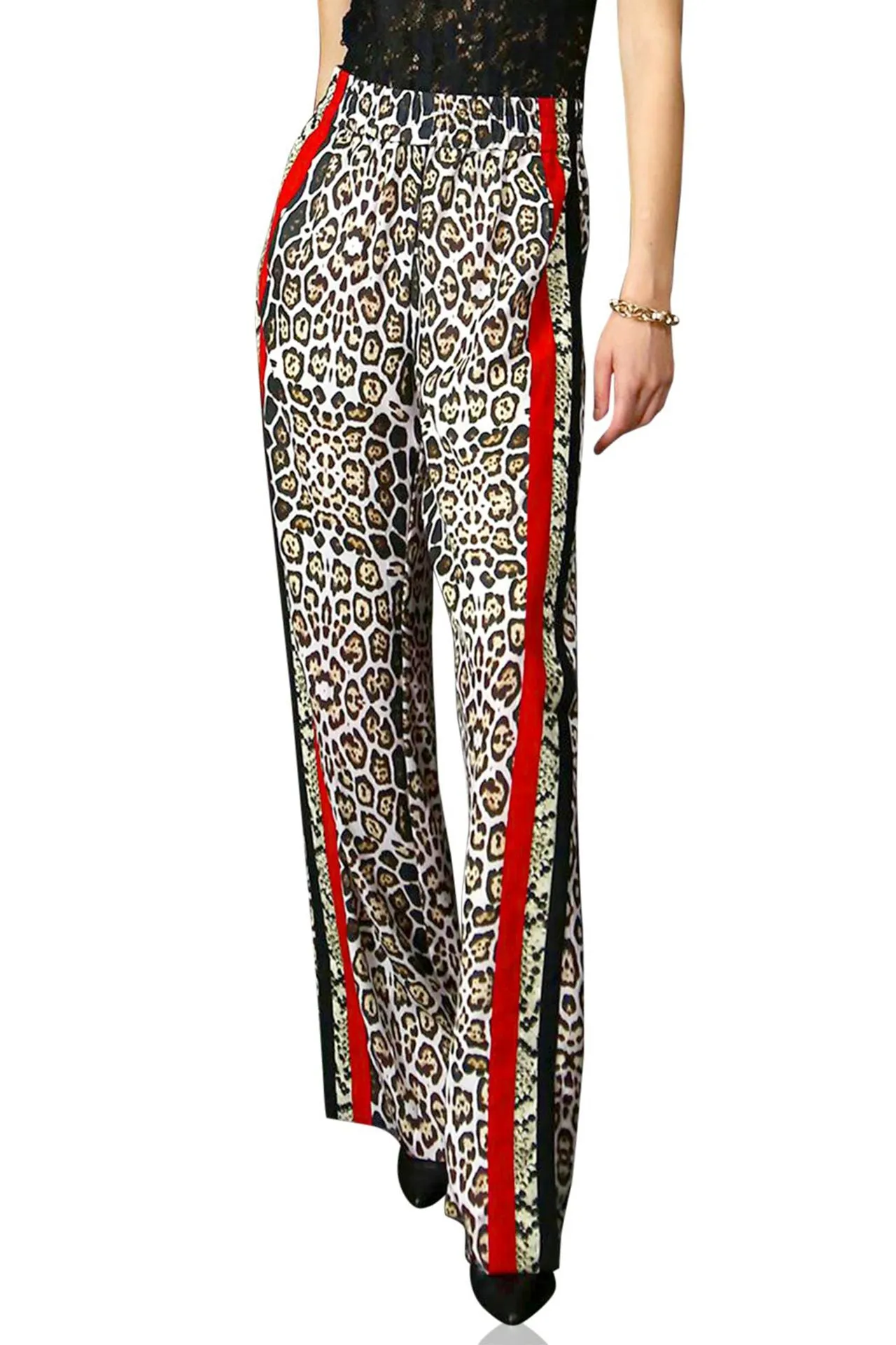 Lepord Print Striped Pants black and White