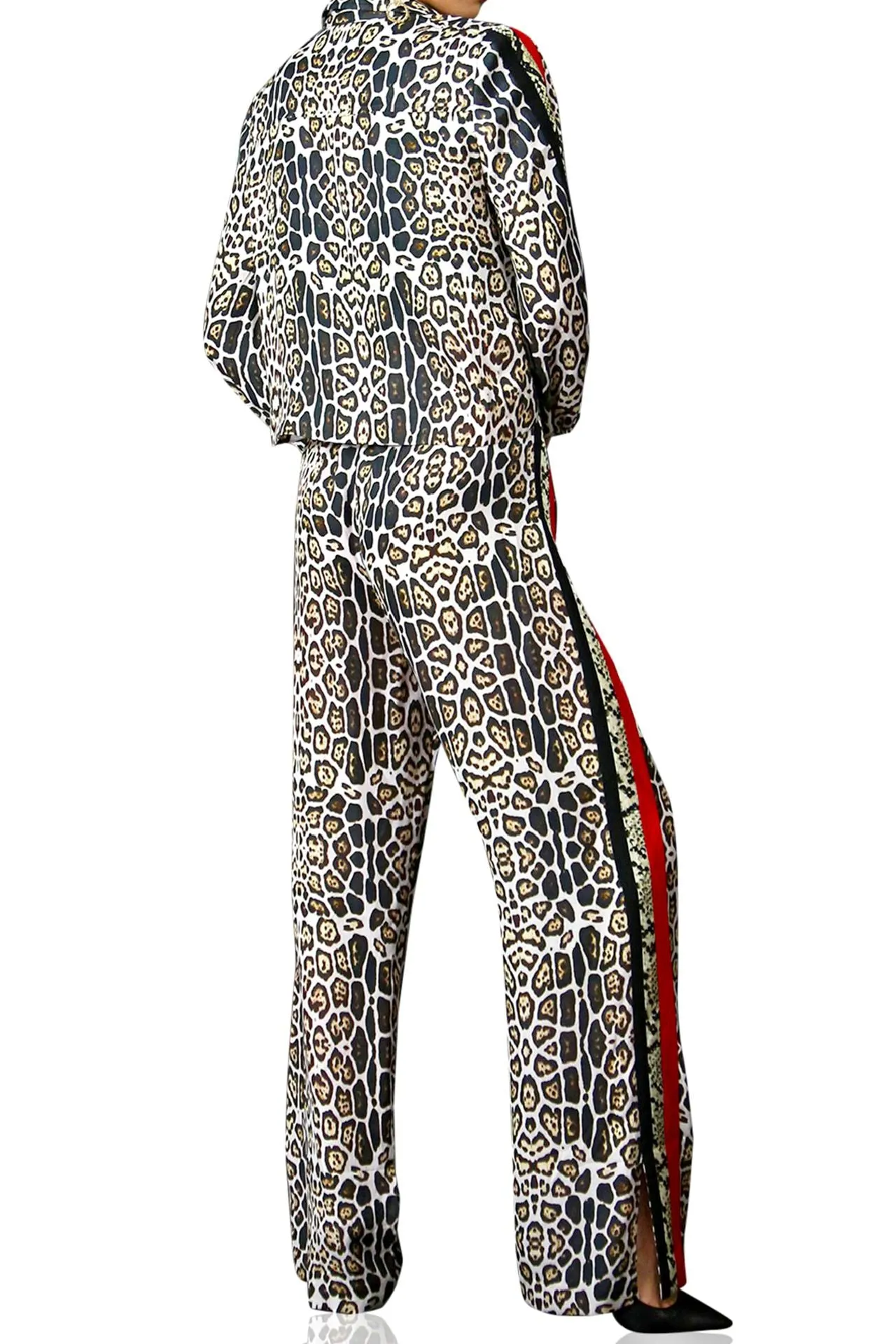 Lepord Print Striped Pants black and White