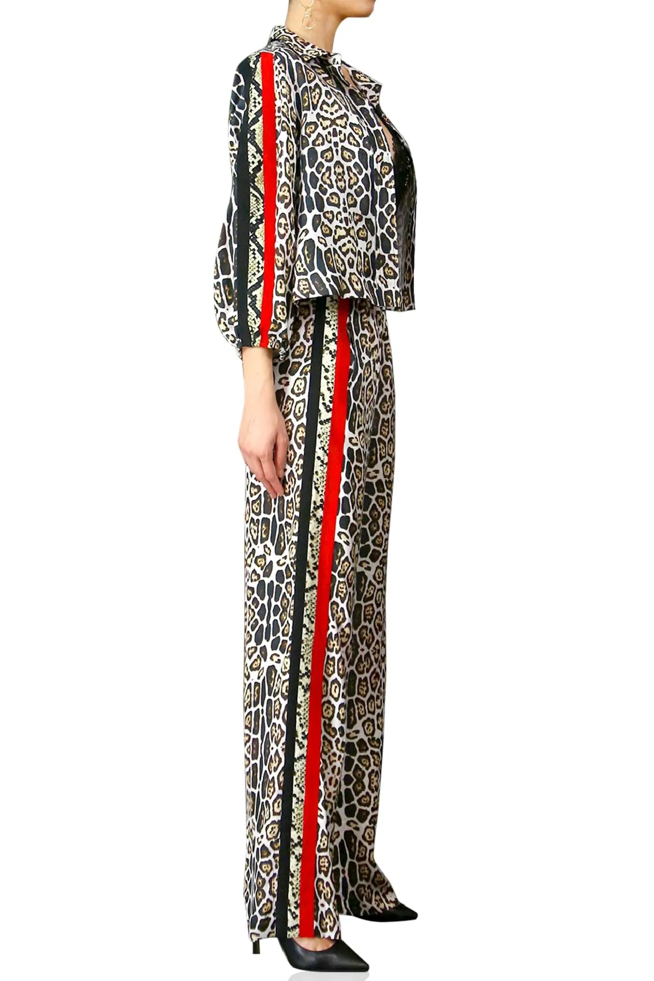 Lepord Print Striped Pants black and White