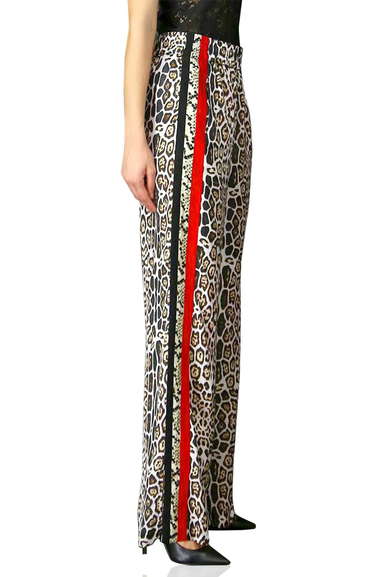 Lepord Print Striped Pants black and White