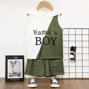 Letter Print Hooded Tank   Ripped Shorts Set - Toddler Boy (2Pcs)