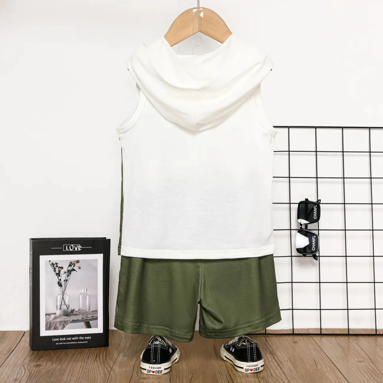 Letter Print Hooded Tank   Ripped Shorts Set - Toddler Boy (2Pcs)