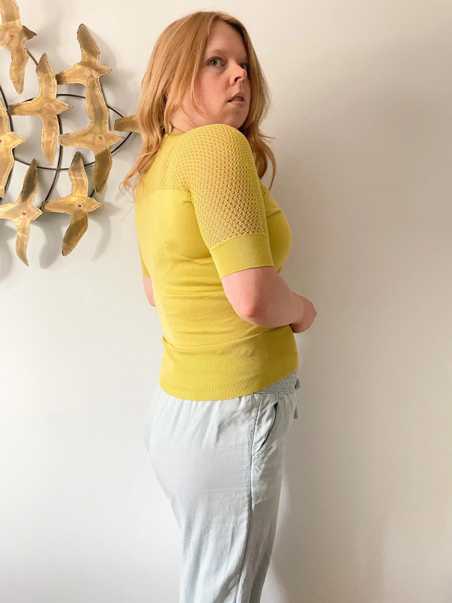 Lida Baday Chartreuse Silkd Cotton Knit Cutout Top - XS/S