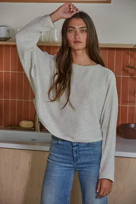 Light Grey Cropped Long Sleeve Knit Top
