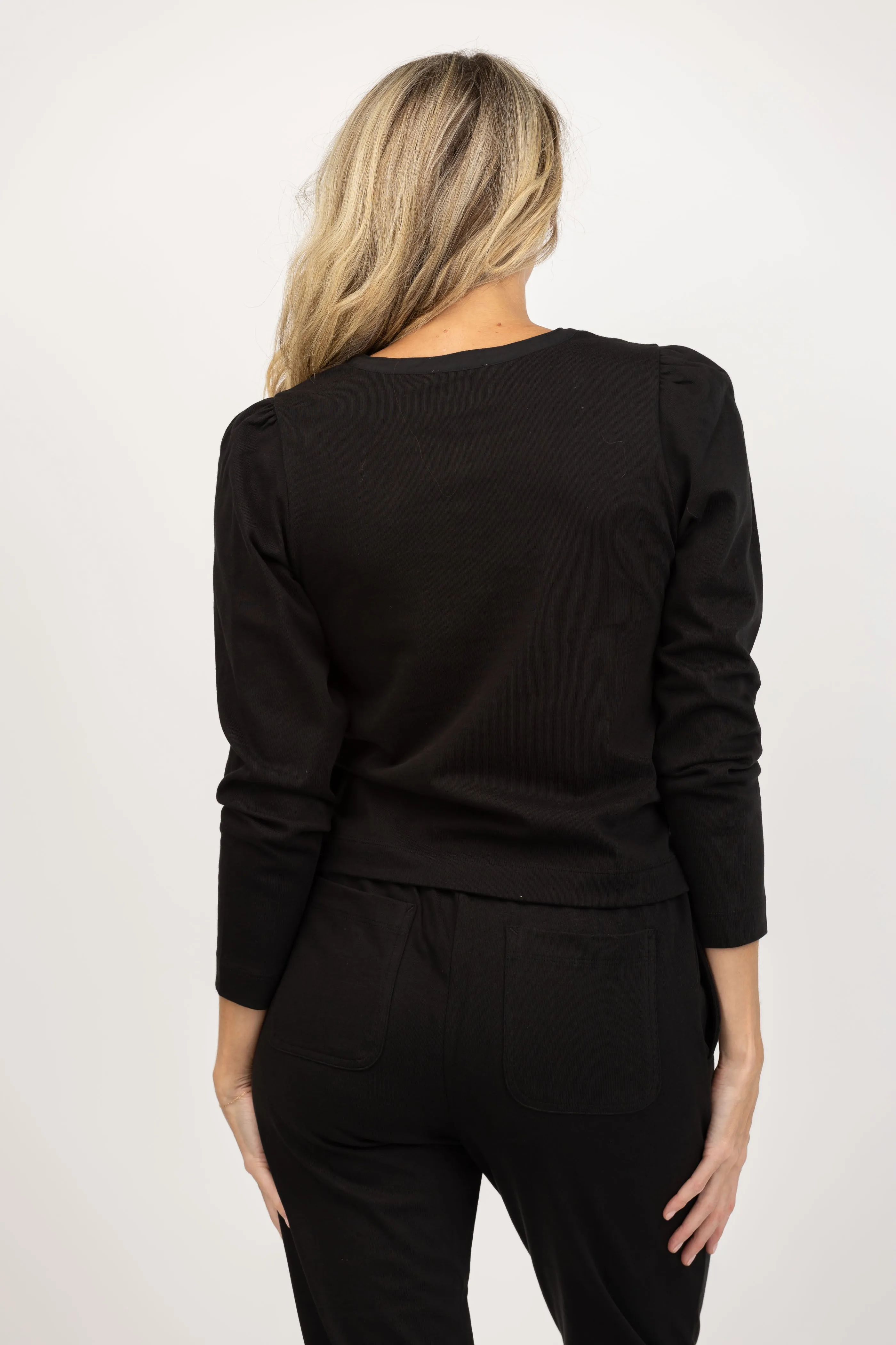 Lilla P. Split Neck Top in Black