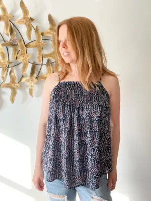 LOFT Blue Micro Floral Halter Flowy Top - Small