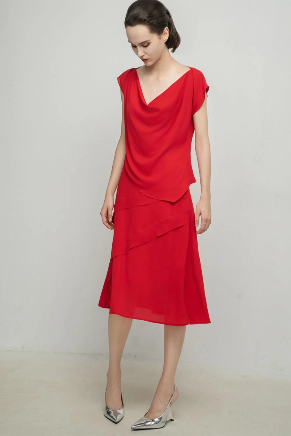 Loyalty Asymmetric Cap Sleeved Silk Top