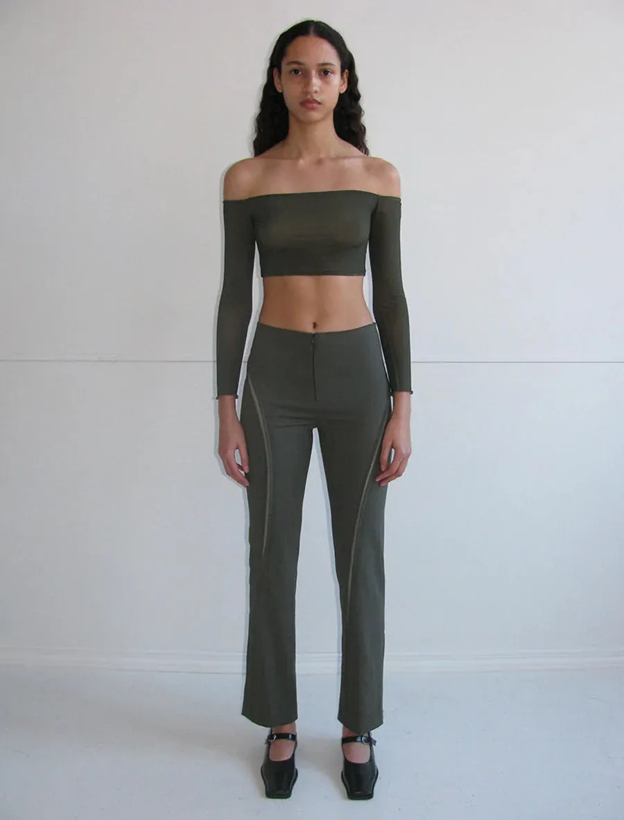 Lumiere knit top in dark khaki print
