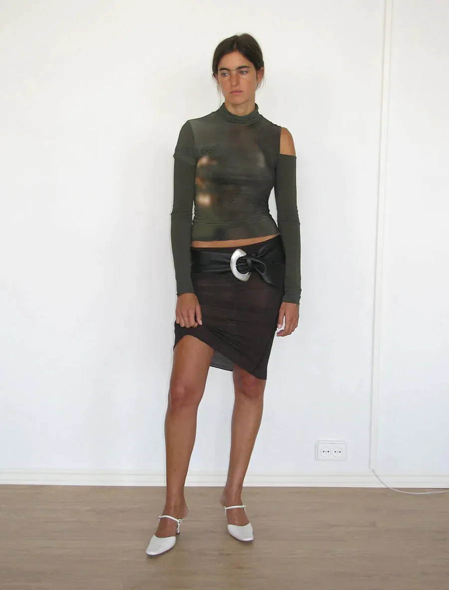 Lumiere knit top in dark khaki print