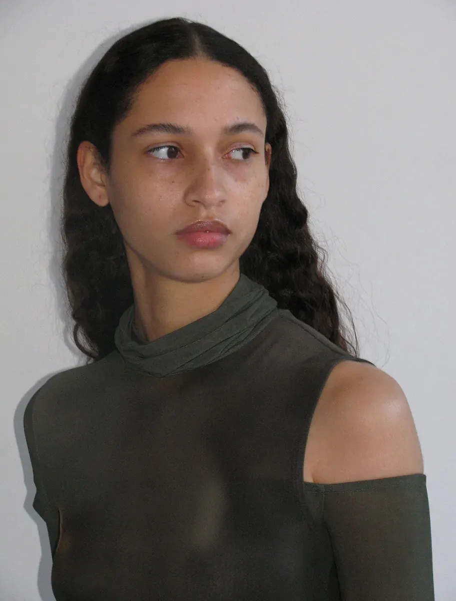 Lumiere knit top in dark khaki print