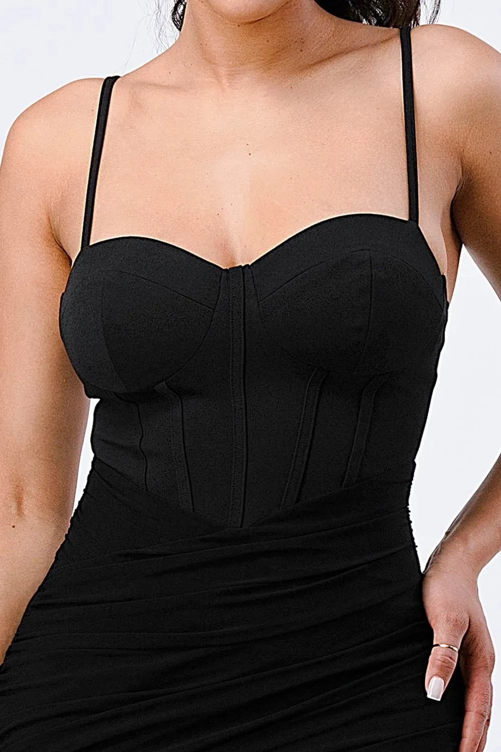 LUXE CONTAREST STRETCH WRAP HEM MINI DRESS