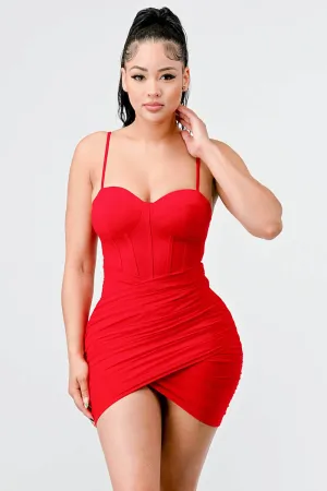 LUXE CONTAREST STRETCH WRAP HEM MINI DRESS