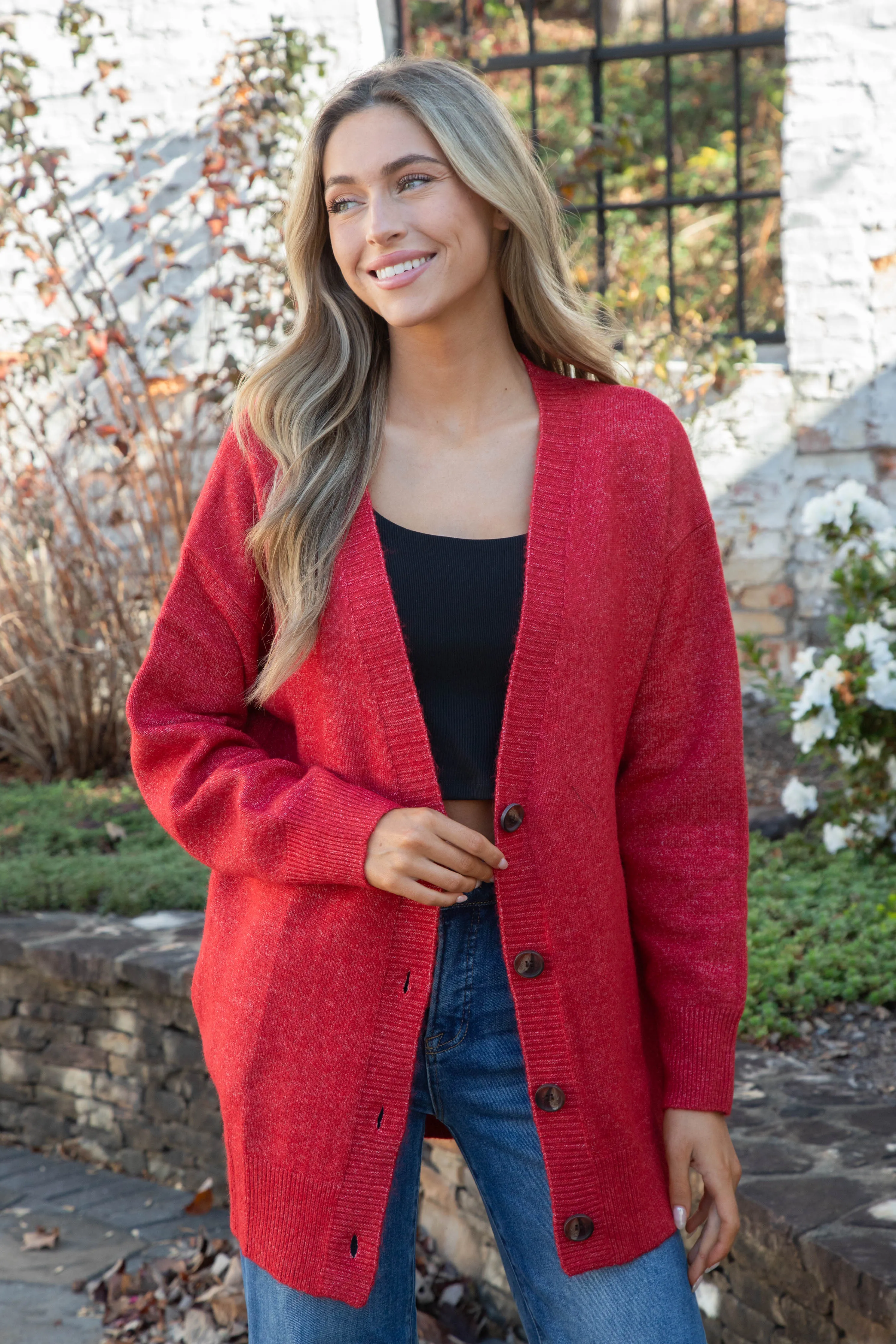 Maddi Oversized Long Cardigan, Red