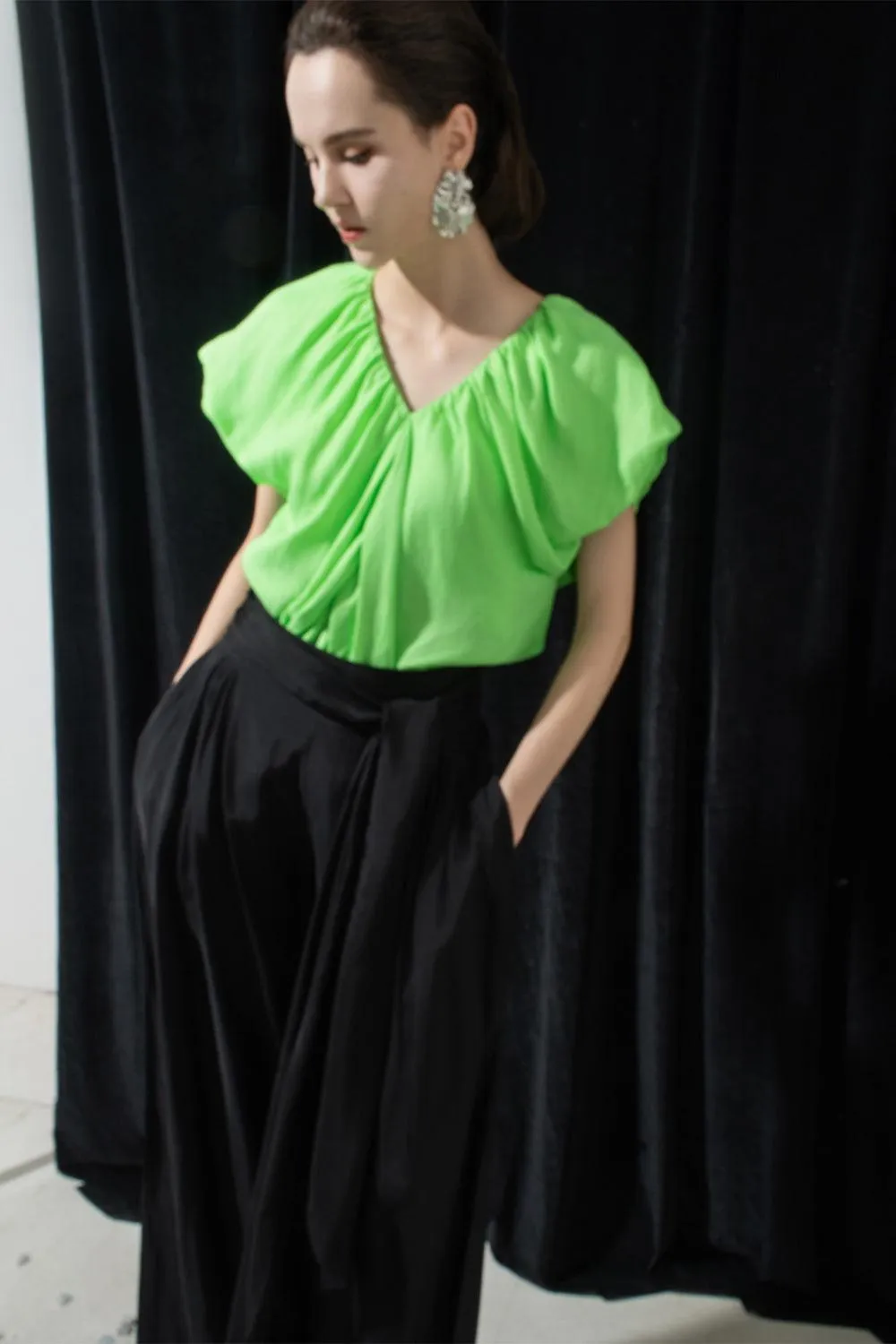 Madeleine Straight Gathered Cotton Top