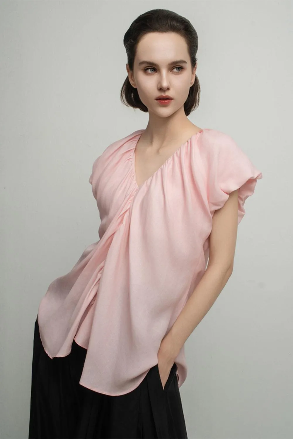 Madeleine Straight Gathered Cotton Top