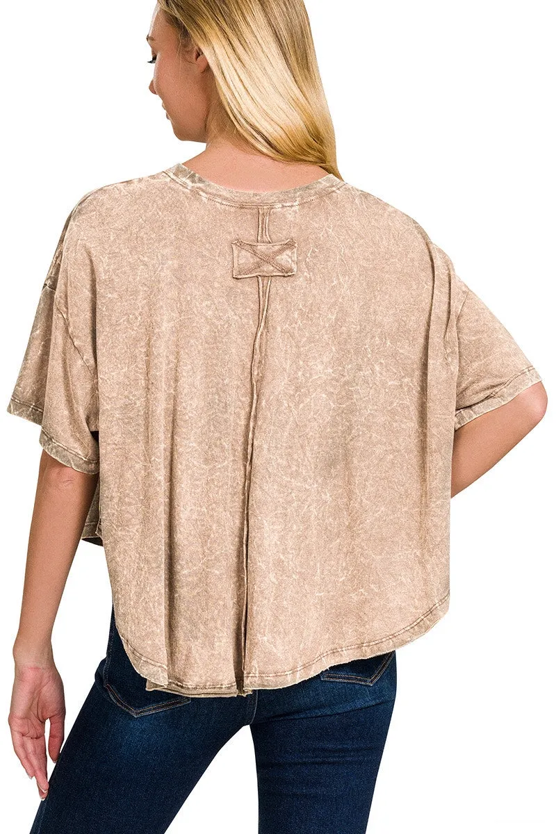 Malibu Crinkle Washed Cotton Sand Color Tee