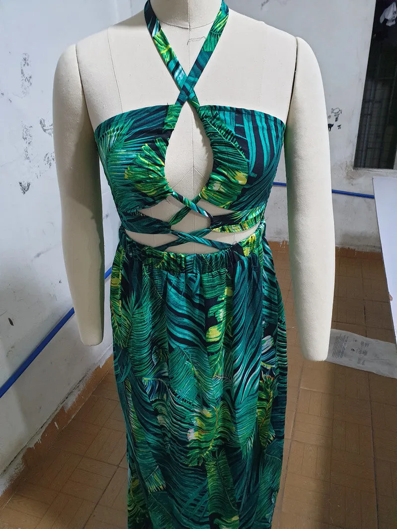 Marcy Long Skirt Sleeveless Tropical Print