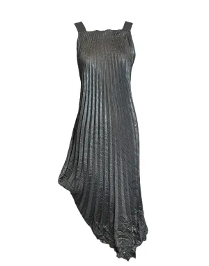 Marithe   Francois Girbaud 90s Gun Metal Pleated Asymmetric Halter Gown