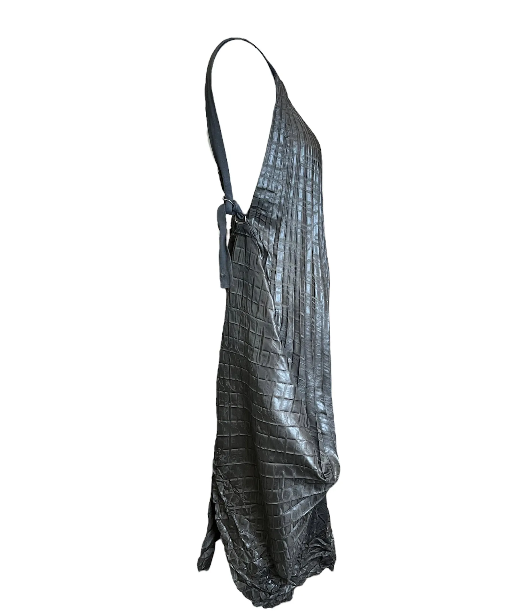Marithe   Francois Girbaud 90s Gun Metal Pleated Asymmetric Halter Gown