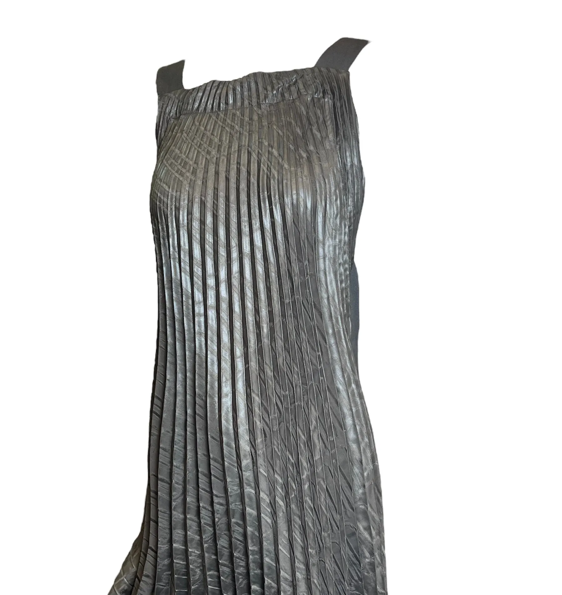 Marithe   Francois Girbaud 90s Gun Metal Pleated Asymmetric Halter Gown