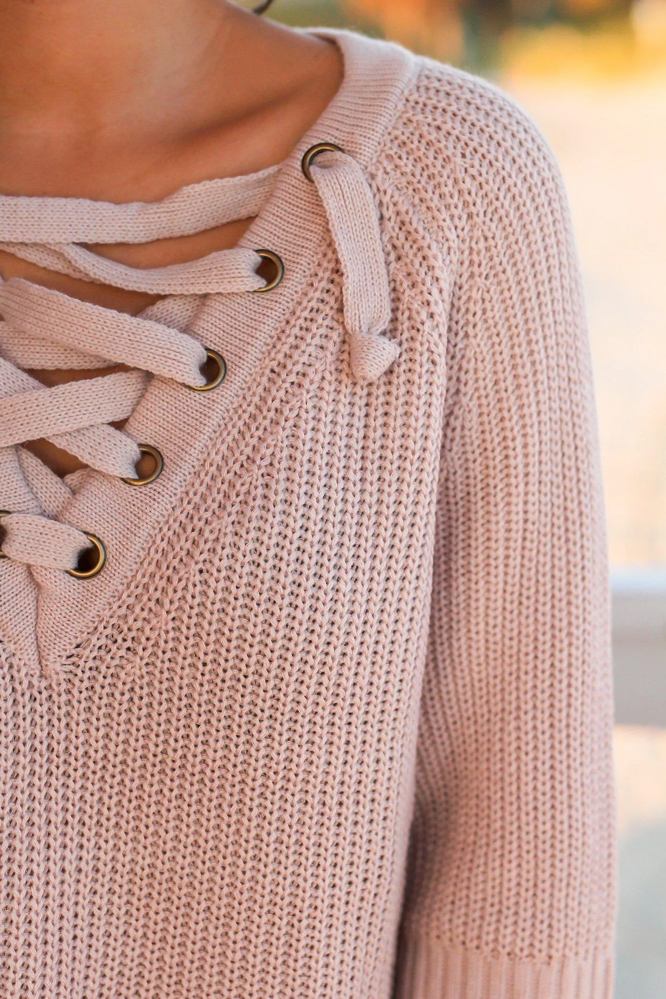 Mauve Knit Lace Up Sweater