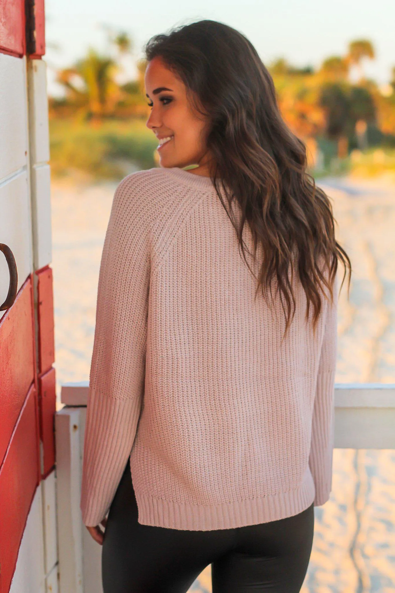 Mauve Knit Lace Up Sweater