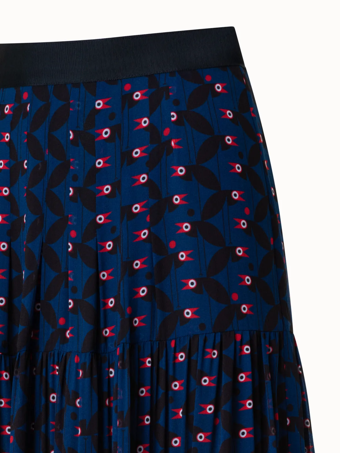 Maxi Skirt with Bird Print in Viscose Georgette