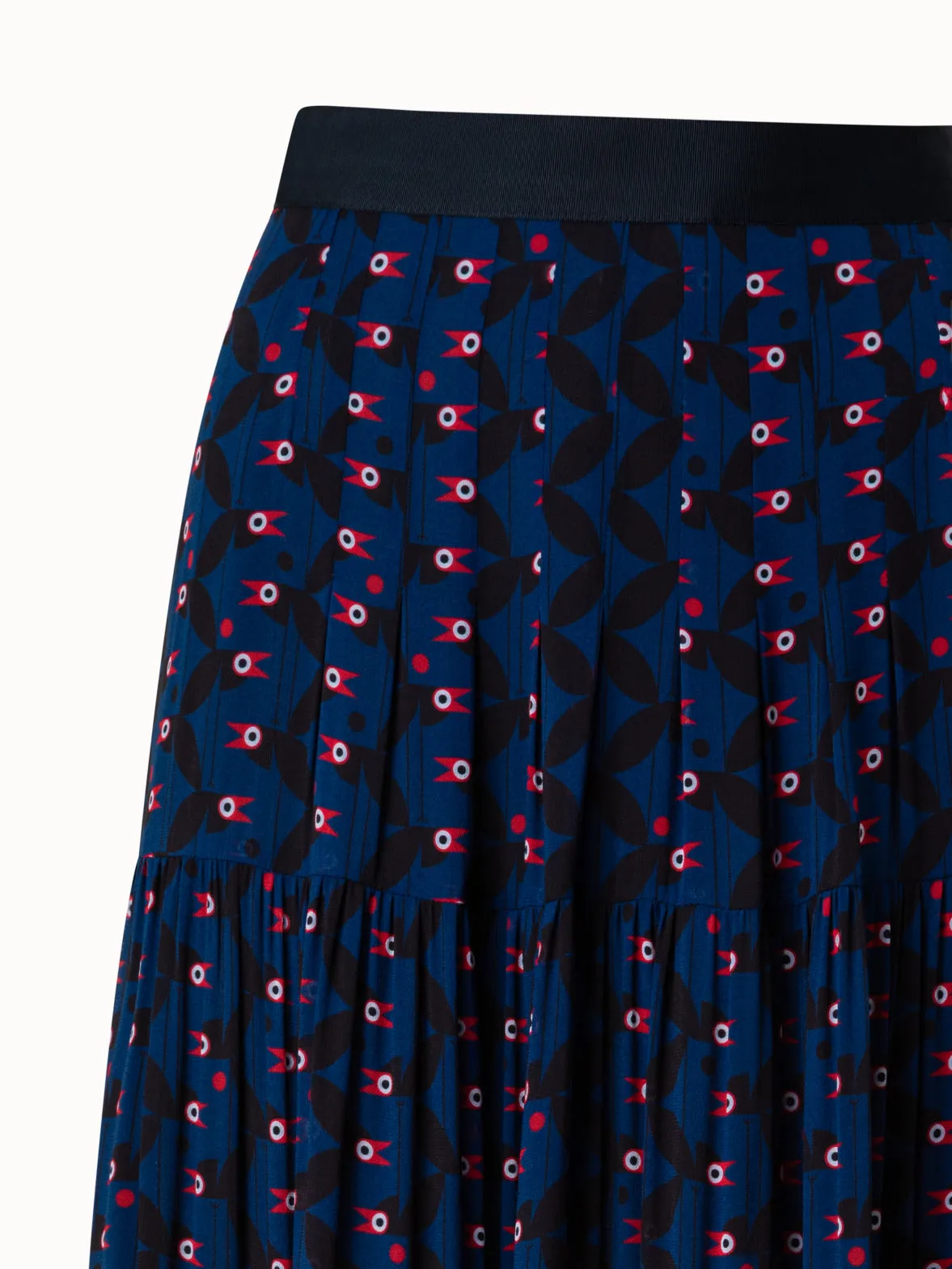 Maxi Skirt with Bird Print in Viscose Georgette